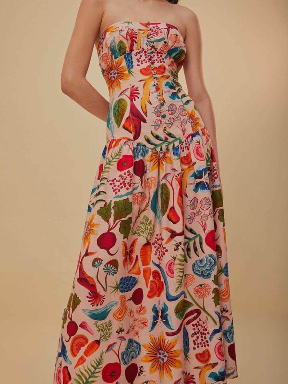 Gorgeous FARM Rio Anthropologie Bright Farm Strapless Linen Maxi Dress XXS NWT